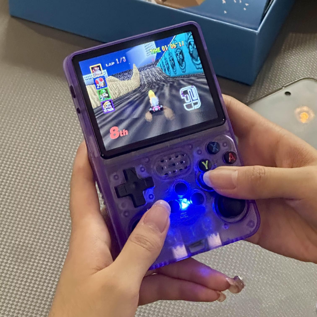 Customer holding handheld console